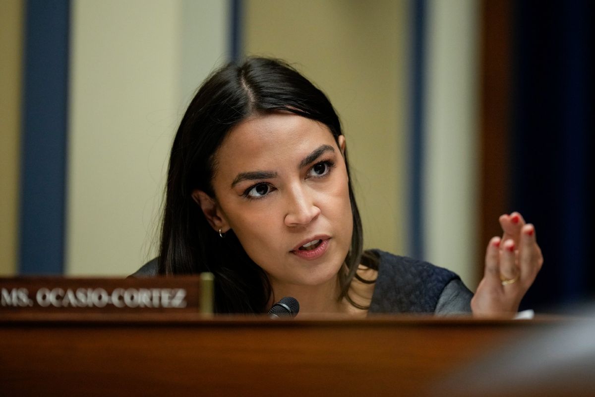 Rep. Alexandria Ocasio-Cortez (D-NY) speaks during a House Oversight Committee hearing titled "Unidentified Anomalous Phenomena: Implications on National Security, Public Safety, and Government Transparency" on Capitol Hill 26, 2023 in Washington, DC. ( Drew Angerer/Getty Images)