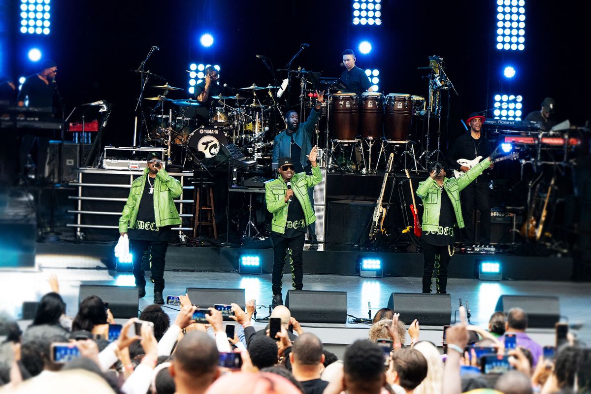 Musicians Mr Dalvin, K-Ci and JoJo of Jodeci perform onstage during Juneteenth: A Global Celebration For Freedom at The Greek Theatre on June 19, 2023 in Los Angeles, California. (Scott Dudelson/Getty Images)