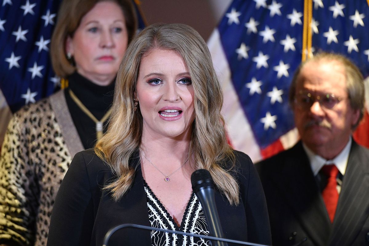A November 19, 2020 photo shows attorney Jenna Ellis speaking during a press conference at the Republican National Committee headquarters in Washington, DC. (MANDEL NGAN/AFP via Getty Images)