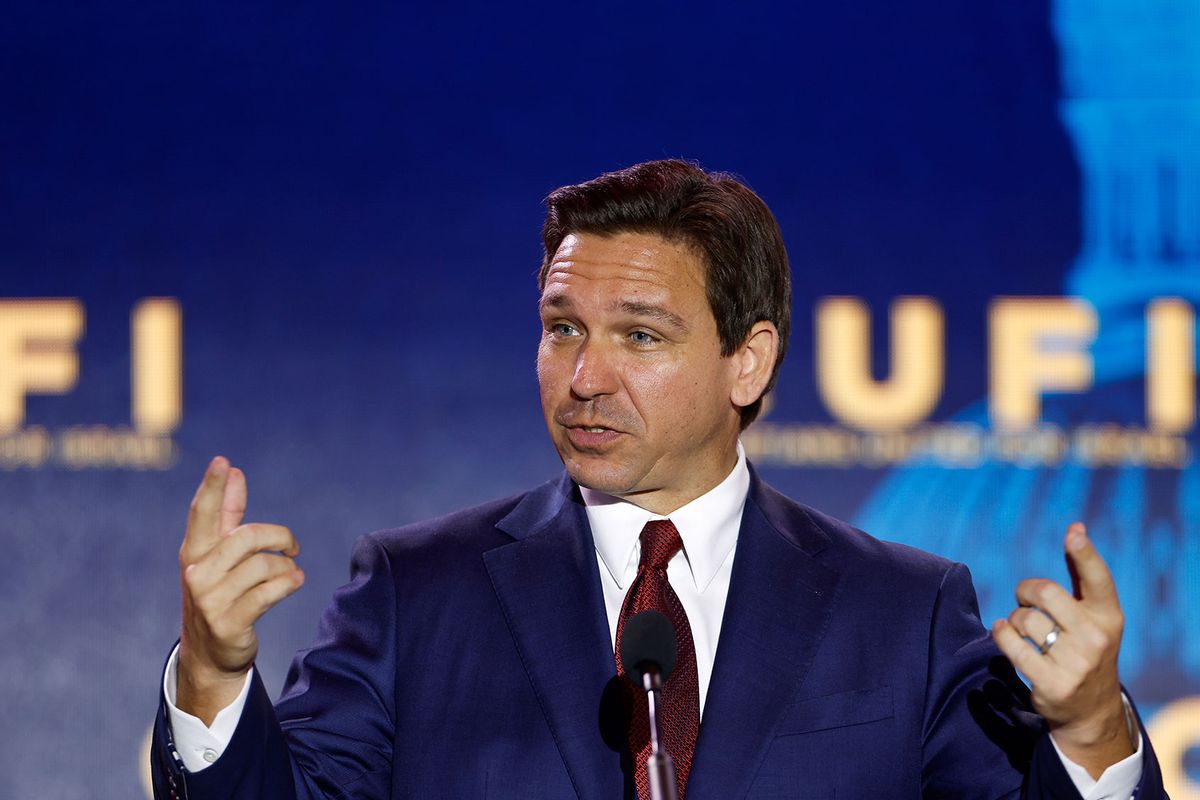 Republican presidential candidate Florida Governor Ron DeSantis delivers remarks at the 2023 Christians United for Israel summit on July 17, 2023 in Arlington, Virginia. (Anna Moneymaker/Getty Images)
